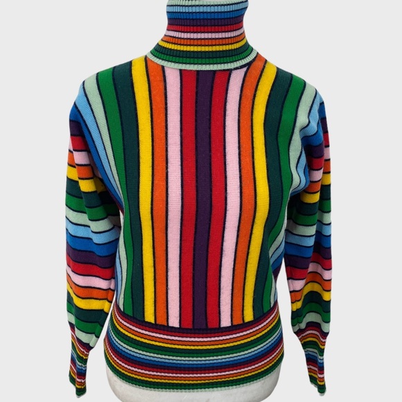 Vintage Sweaters - Vintage Multicolor Rainbow Stripe Turtleneck Sweater S/M